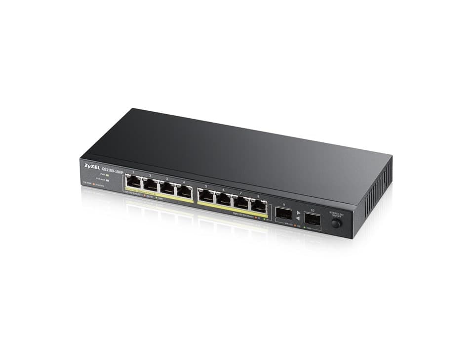ZyXEL GS1100-10HP, unmanage PoE 8x Gigabit, 2x Fiber Uplink, 120 Watt PoE