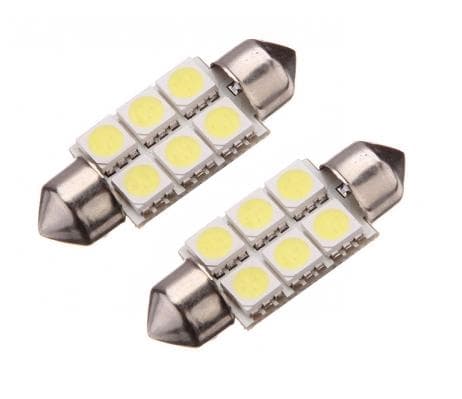 LED Spollampa, Sockel C5W, 6-LED, 36mm, (2-Pack)