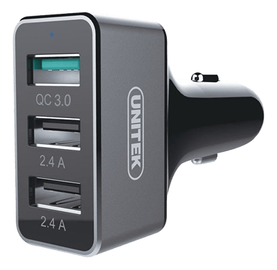 USB-CAR99, 3xUSB-A, 12-24V, 5V 2,4A 42W, QC 3-0, black/silver