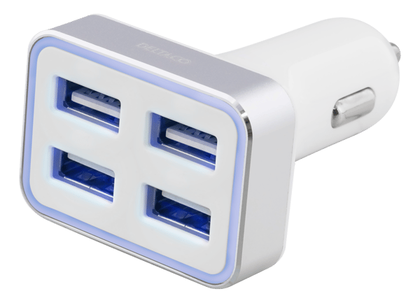 DELTACO autolaturi, 6,8A, 4xUSB Type A, 12-24V DC-sis.tulo, hop./valk.