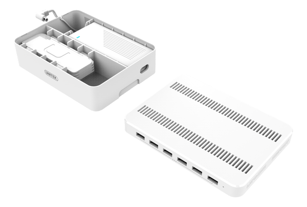 USB charging station, 6xUSB-A, BC1.2, 2.4A, 60W, plastic, white