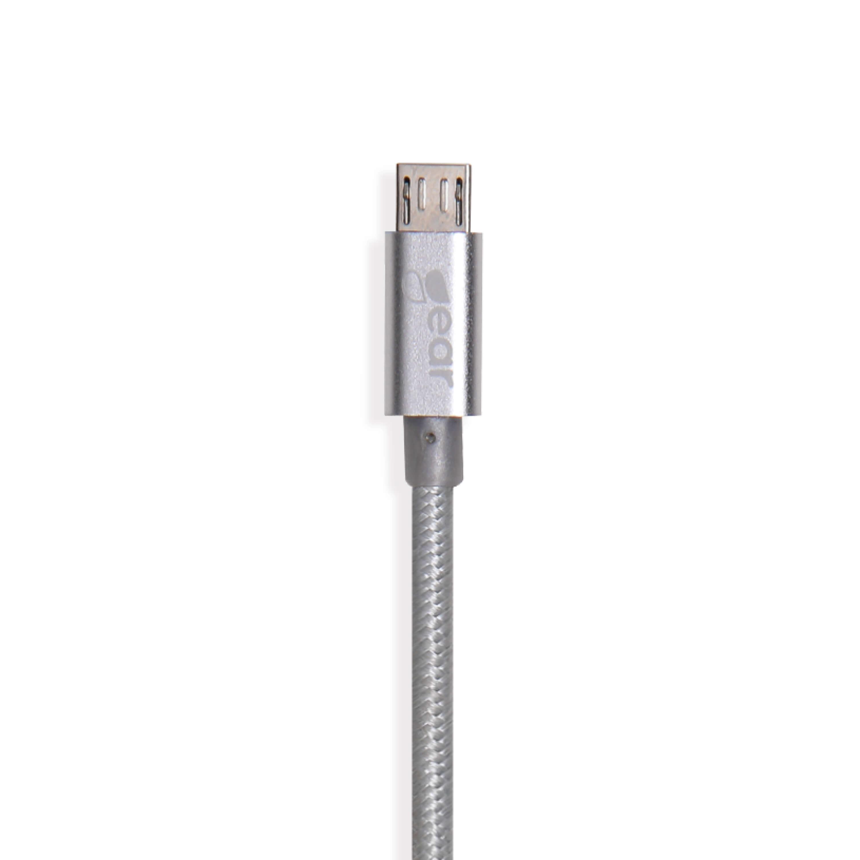 GEAR Ladekabel Premium MicroUSB 1.5m Sølv Rund Nylonkabel Metalhus