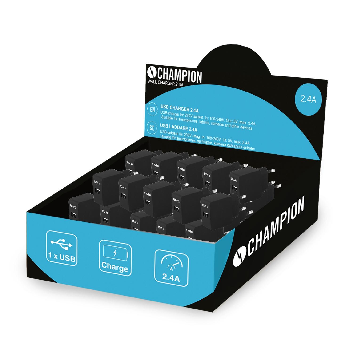 Champion USB Laddare 230V 2.4A 25-pack