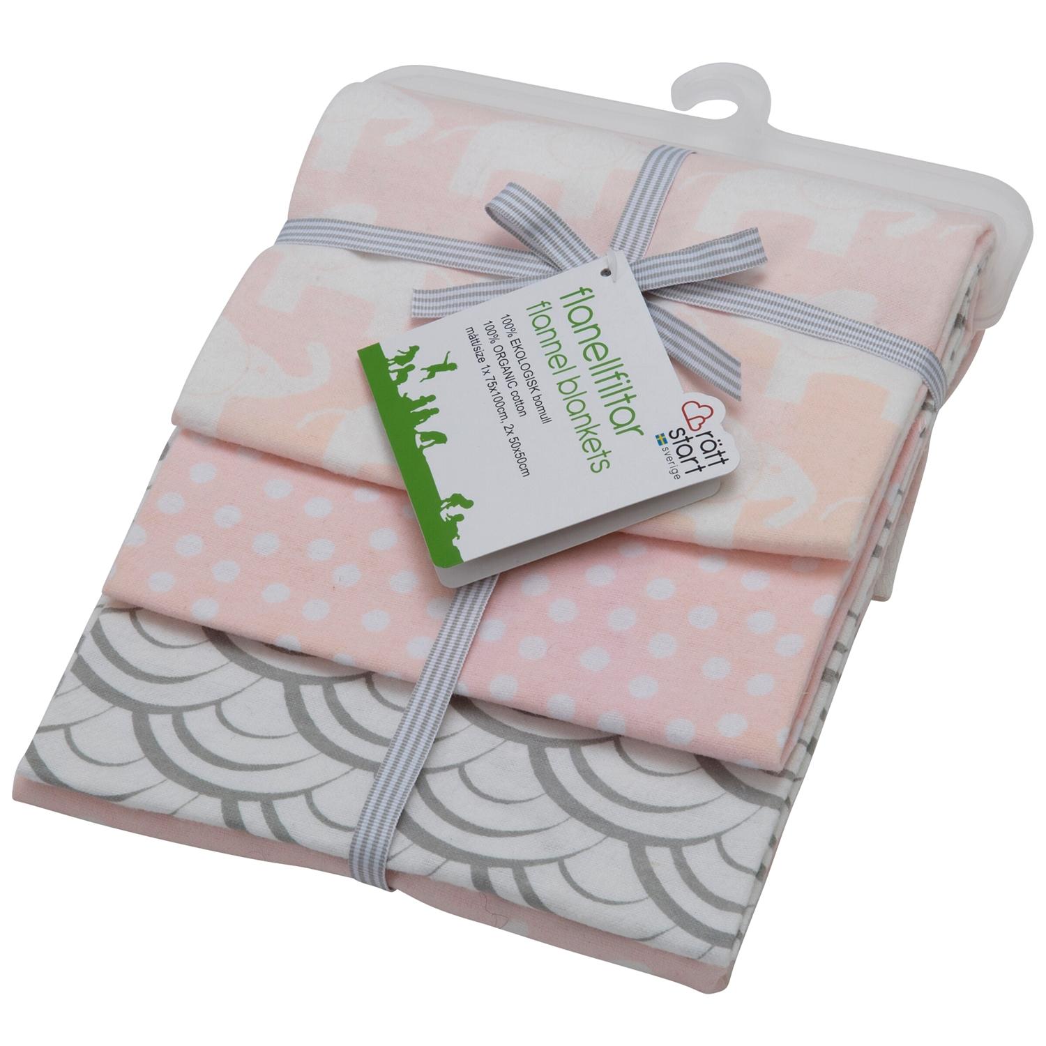 Rätt Start, Flanellfiltar 3-pack, Rosa