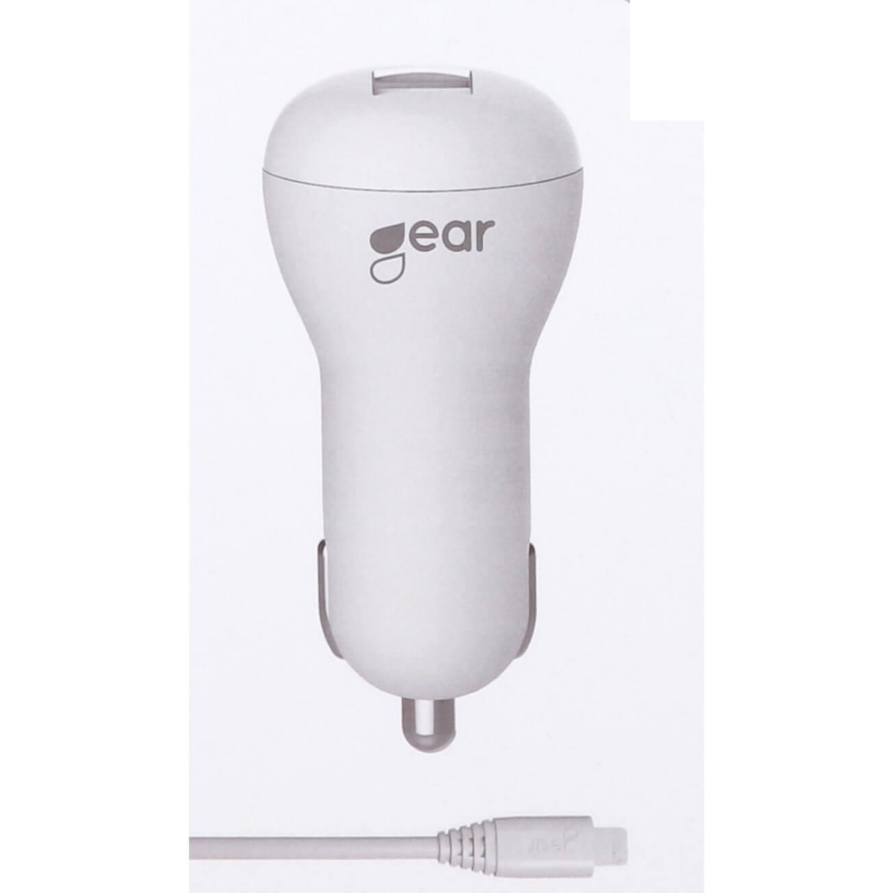 GEAR Lader 12/24V 1xUSB 1A + MicroUSB Rund Kabel 1.0m Hvid