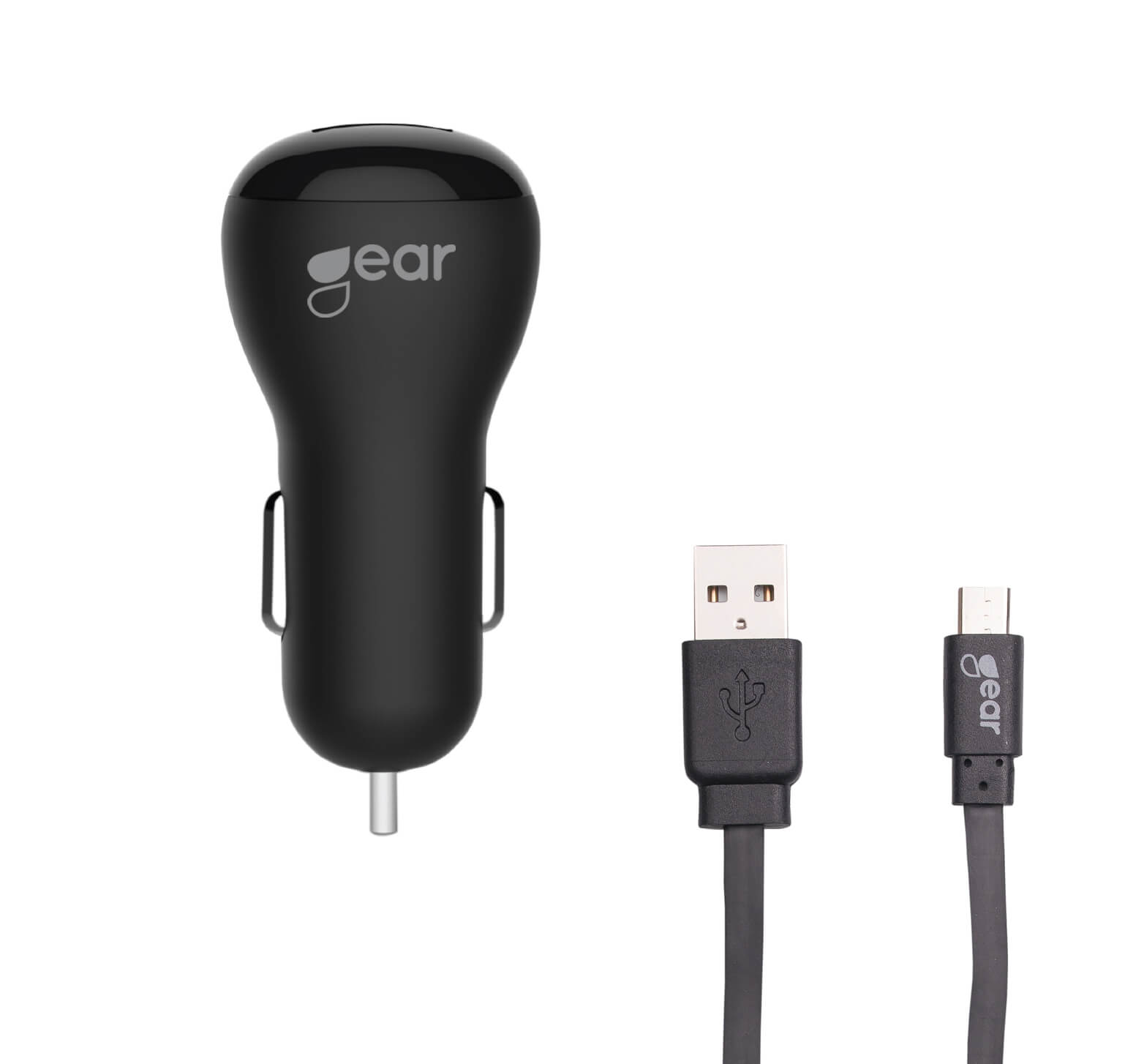 GEAR Lader 12/24V 2xUSB 2,4A + MicroUSB Kabel 1.0m Sort