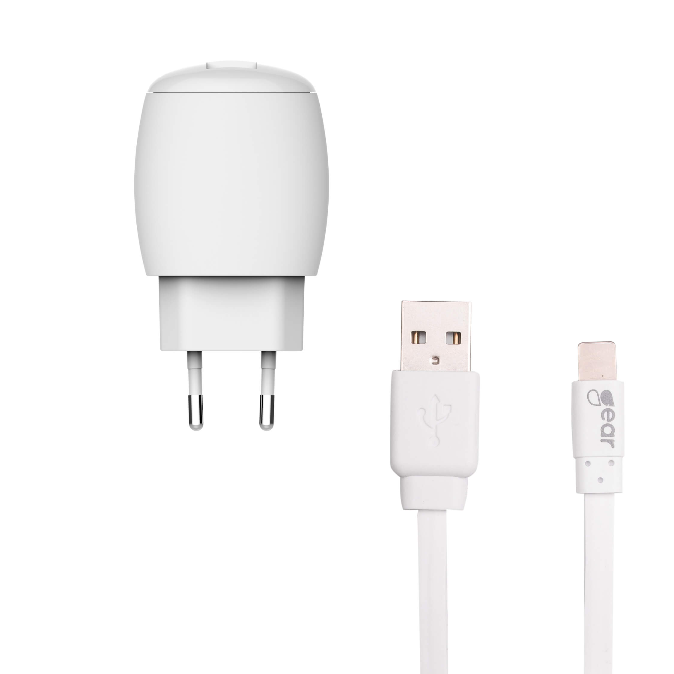 GEAR Lader 220V 1xUSB 1A + MicroUSB Kabel 1.0m Hvid