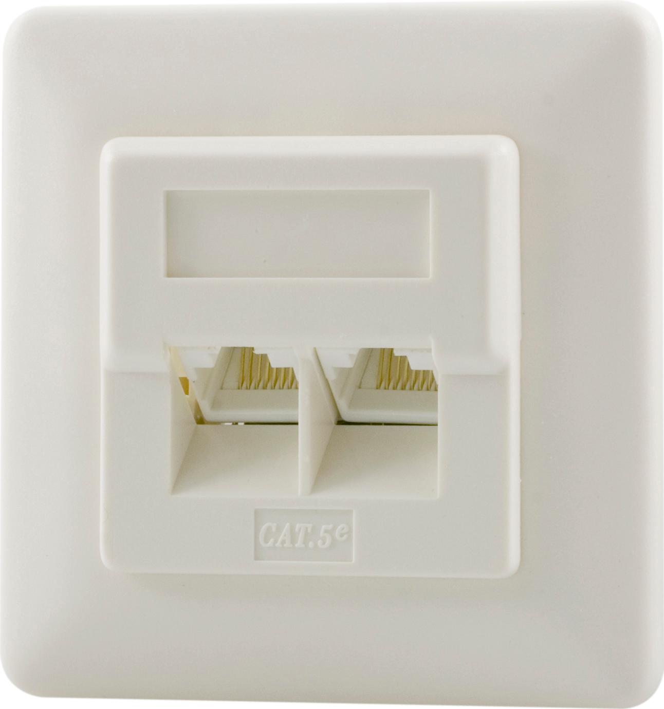 DELTACO stikkontakt, indbygget UTP, 2xRJ45, Cat5e