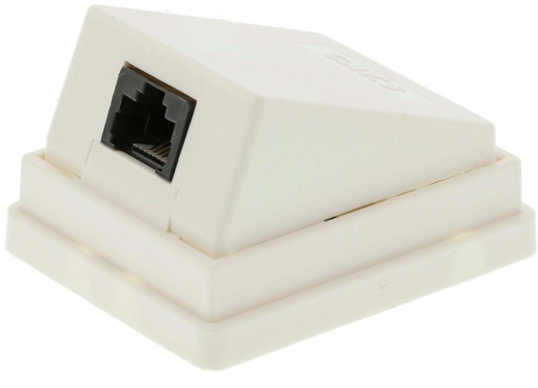DELTACO vægudtag, udenpåliggende UTP, 1xRJ45, vinklet, Cat6