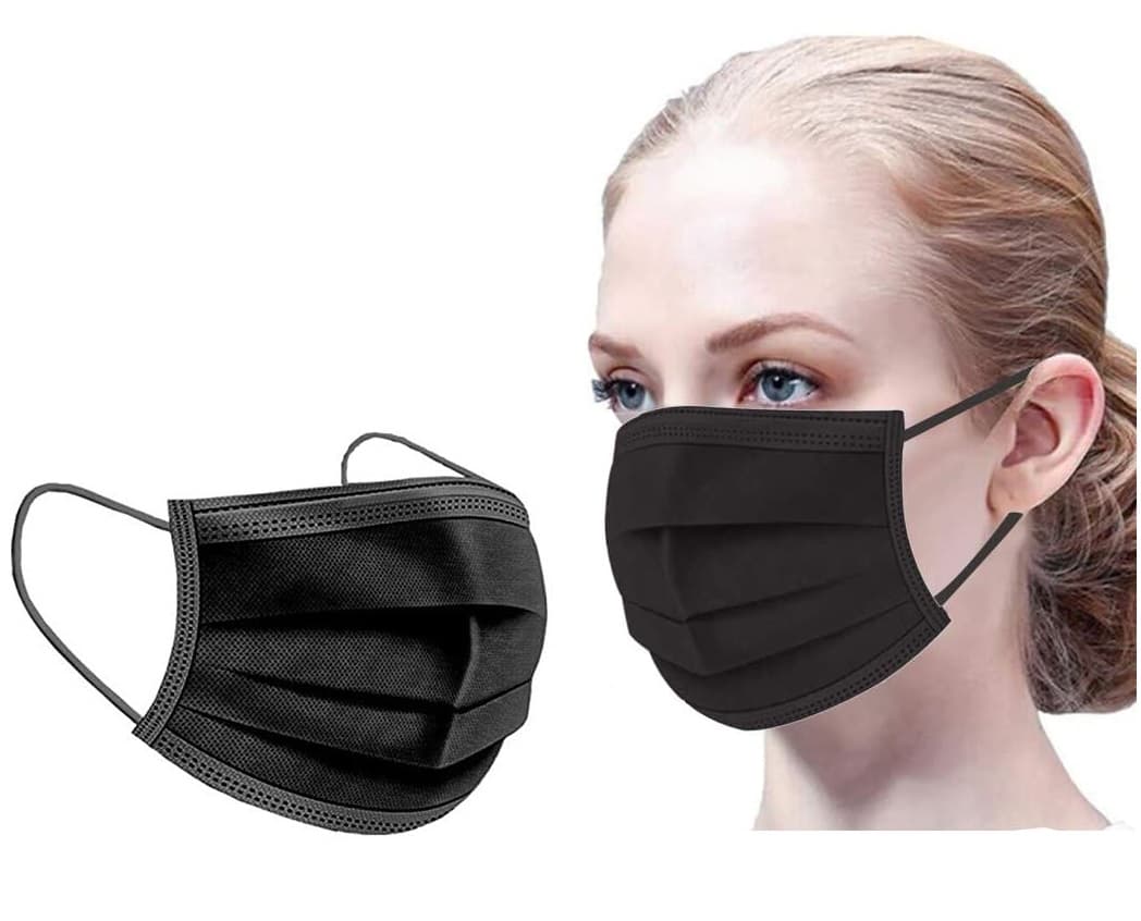 50 Pack Munskydd Ce Markt Skydd Mun Mask 3 Lager Skyddsmask Svart Cdon