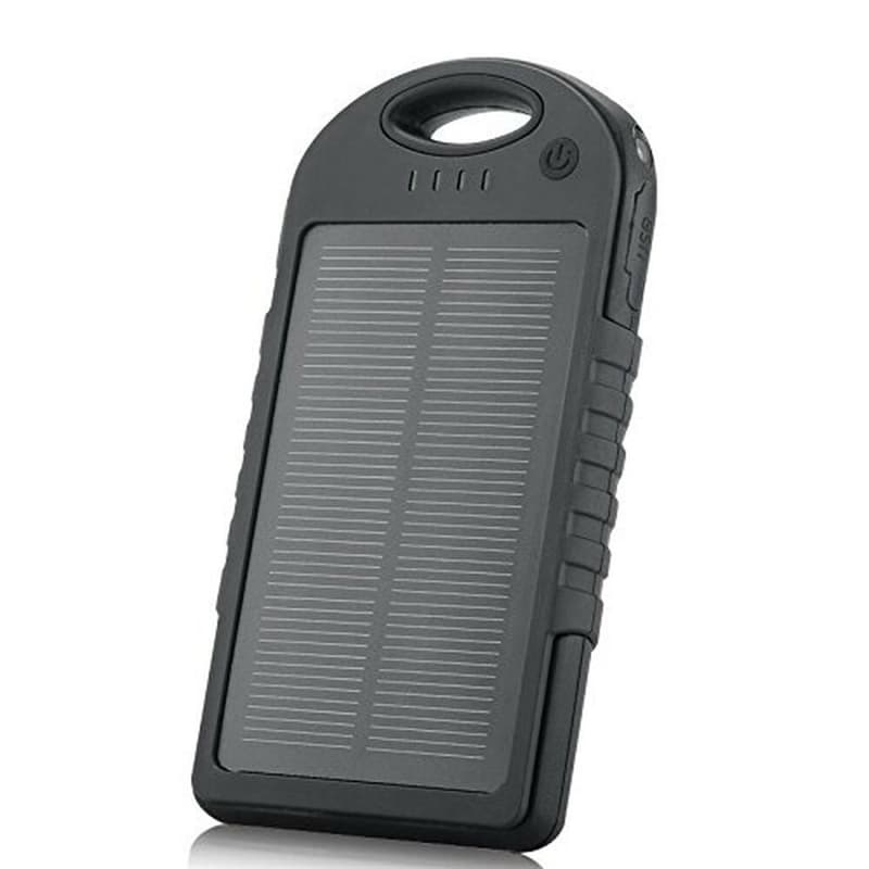 Powerbank med solcellsladdning, 5000 mAh - Svart