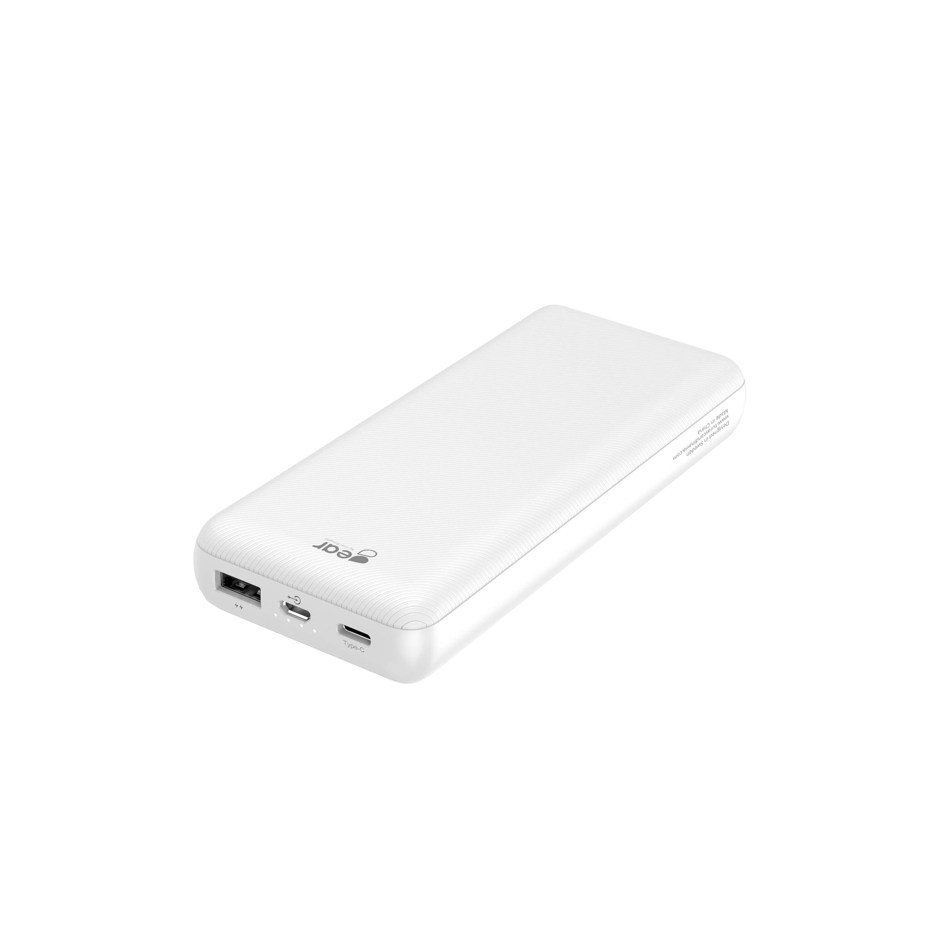 GEAR Powerbank 20 000mAh LiPolymer Ultracompact 2.1A 1xUSB-C 2xUSB-A 1xMicroUSB Hvid