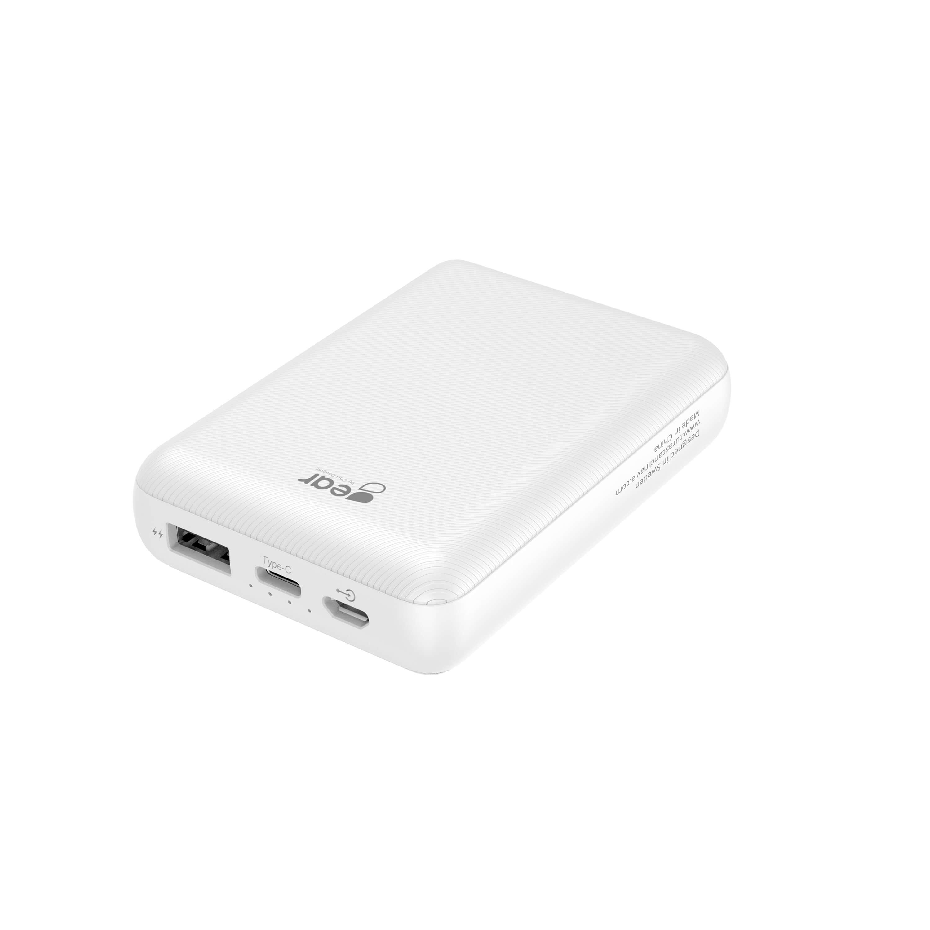 GEAR Powerbank 10 000mAh LiPolymer Ultracompact 2.1A 1xUSB-C 2xUSB-A 1xMicroUSB Hvid