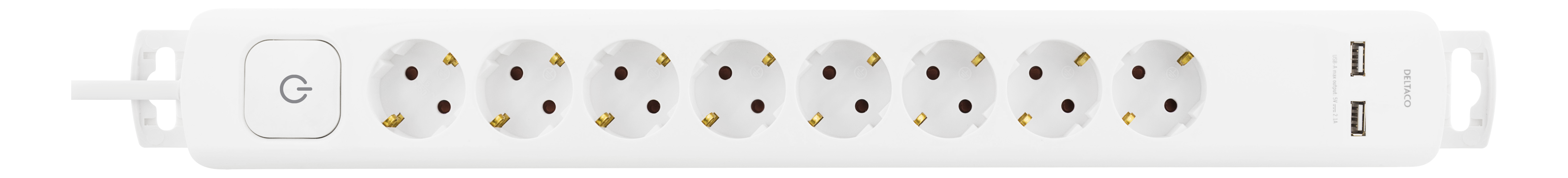 DELTACO outlet with switch and 8xCEE 7/4, 2xUSB-A ports, 5m, white
