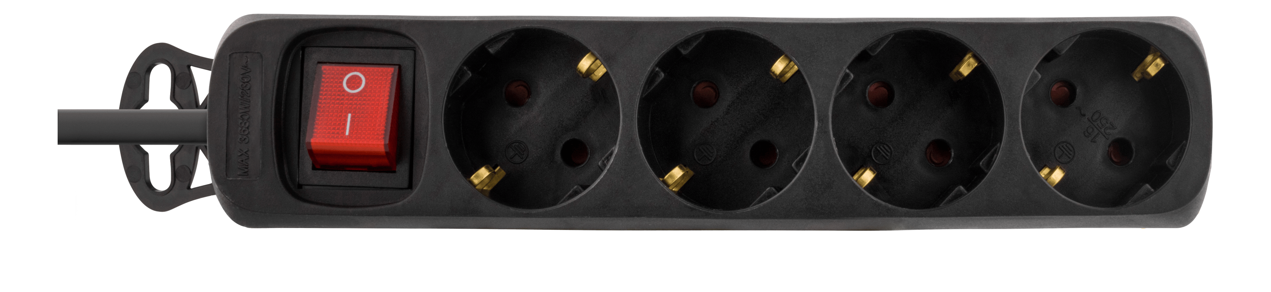 DELTACO power outlet/switch, 4xCEE 7/4, 1xCEE 7/7, 1,5m cable, black