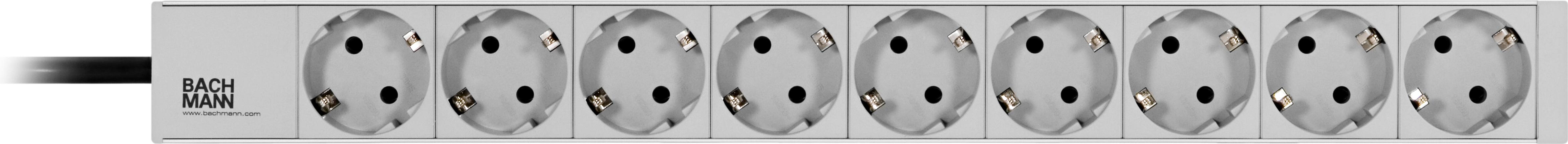 Bachmann, strømskinne med <b>9</b>xCEE 7/4 stik, 1xCEE 7/7 tilslutnin