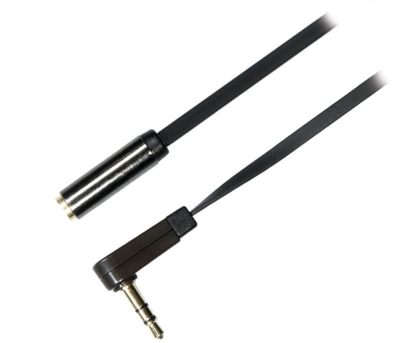 DELTACO lydkabel, vinklet 3,5mm han til 3,5mm hun, 1m, sort