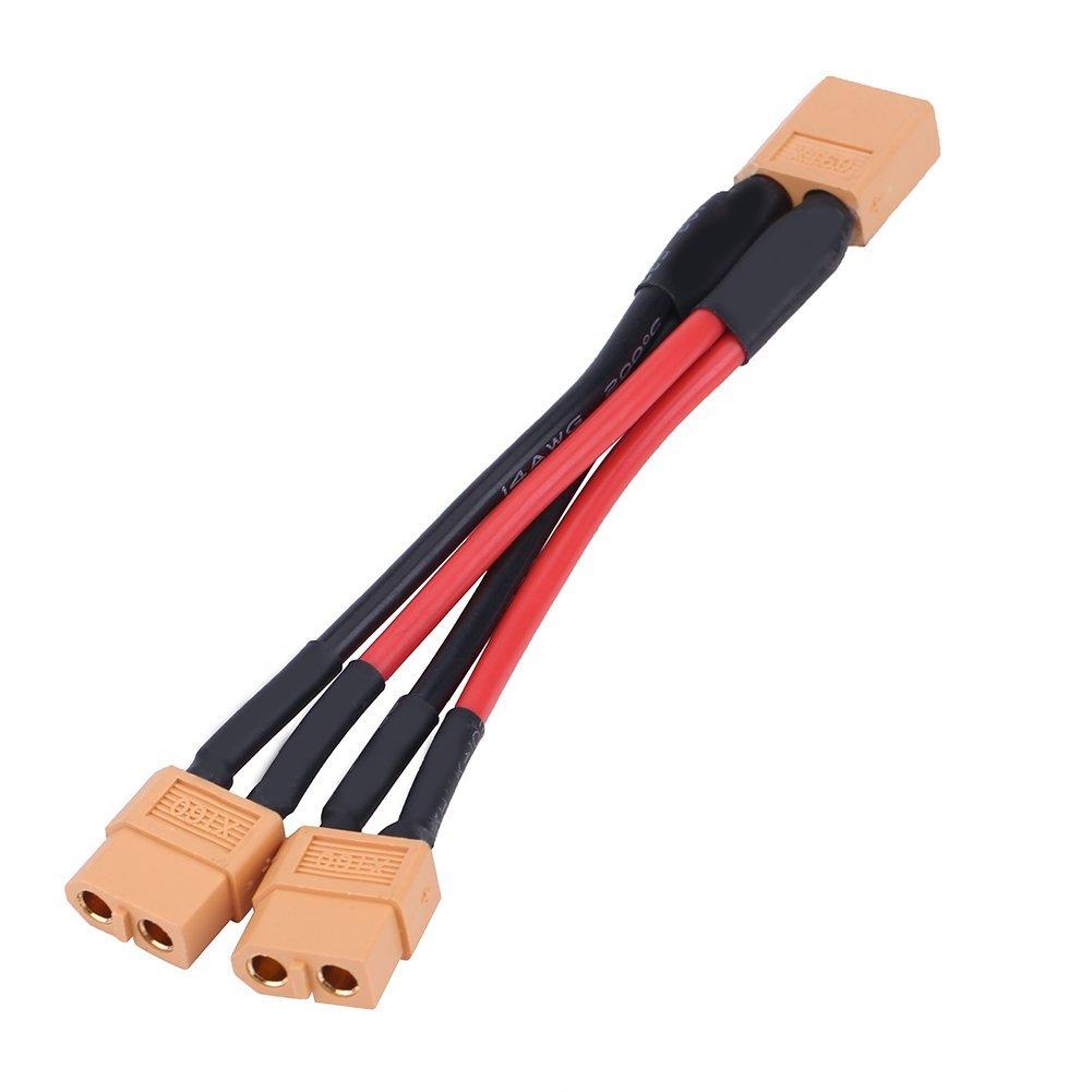 1 Stykke XT60 Stikkontakt Adapterkabel til Parallel Batteri 14AWG Kabel til RC Lipo (1 Kvinde til 2 Mænd)