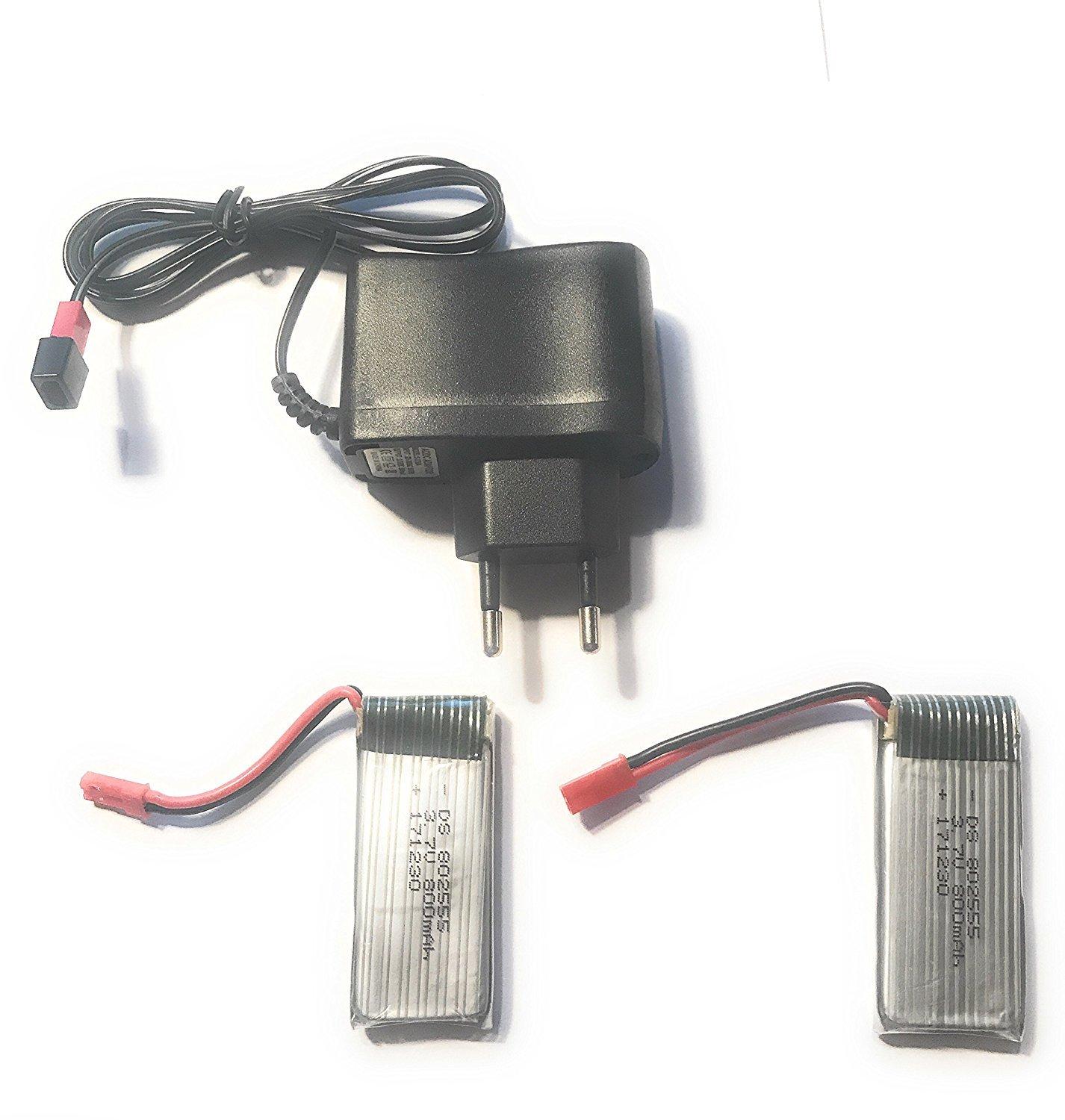 2 Stykker Potensic F181DH F181WH Drone-batteri 3,7V 800 mAh og oplader (1 stk)