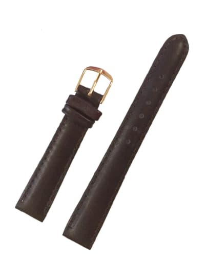 Klockarmband Brunt KalvLäder 14mm slät | Guldspänne