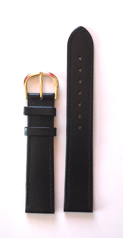 Klockarmband Svart Läder 20mm | Guldspänne