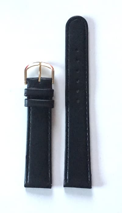 Klockarmband Svart Kalvläder X2 18mm | Guldspänne