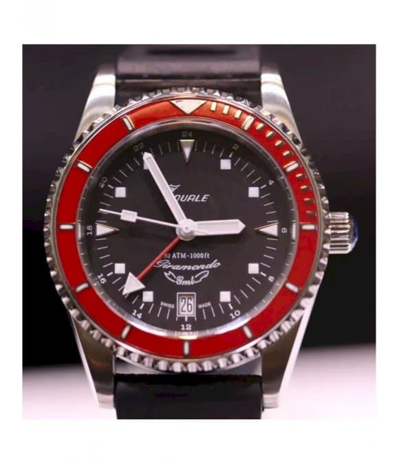 Squale Ladies, Men, Unisexwatch Giramondo GMT 30 ATM Blau / Rot Kautschuk Band orange automatic