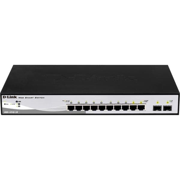 D-Link netværksswitch, Layer 2, 10/100/1000Mbps, 10xRJ45, 2xSFP, meta