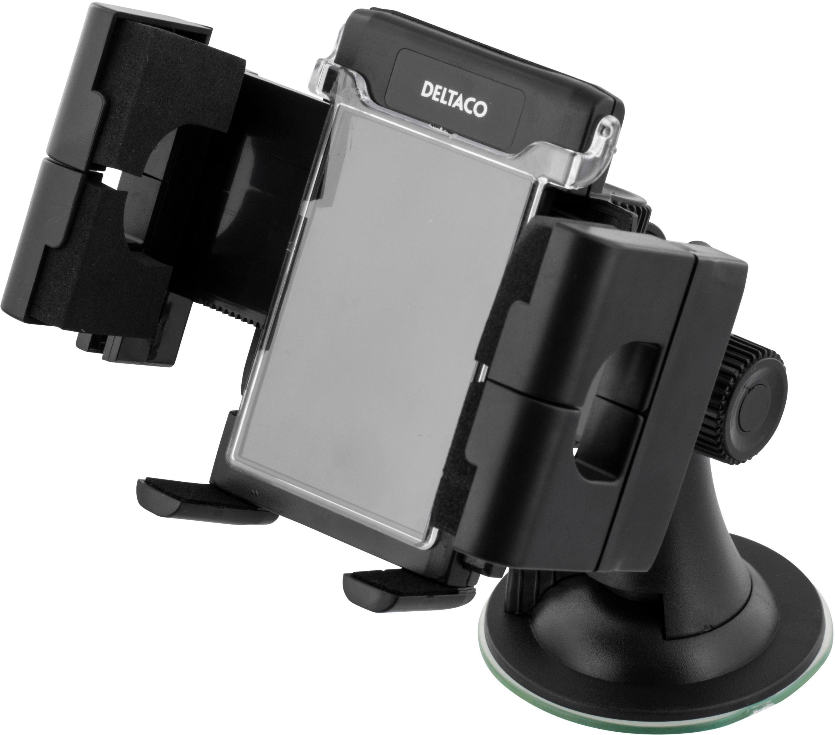 DELTACO holder til smartphone i bilen, justerbart beslag med sugekop,