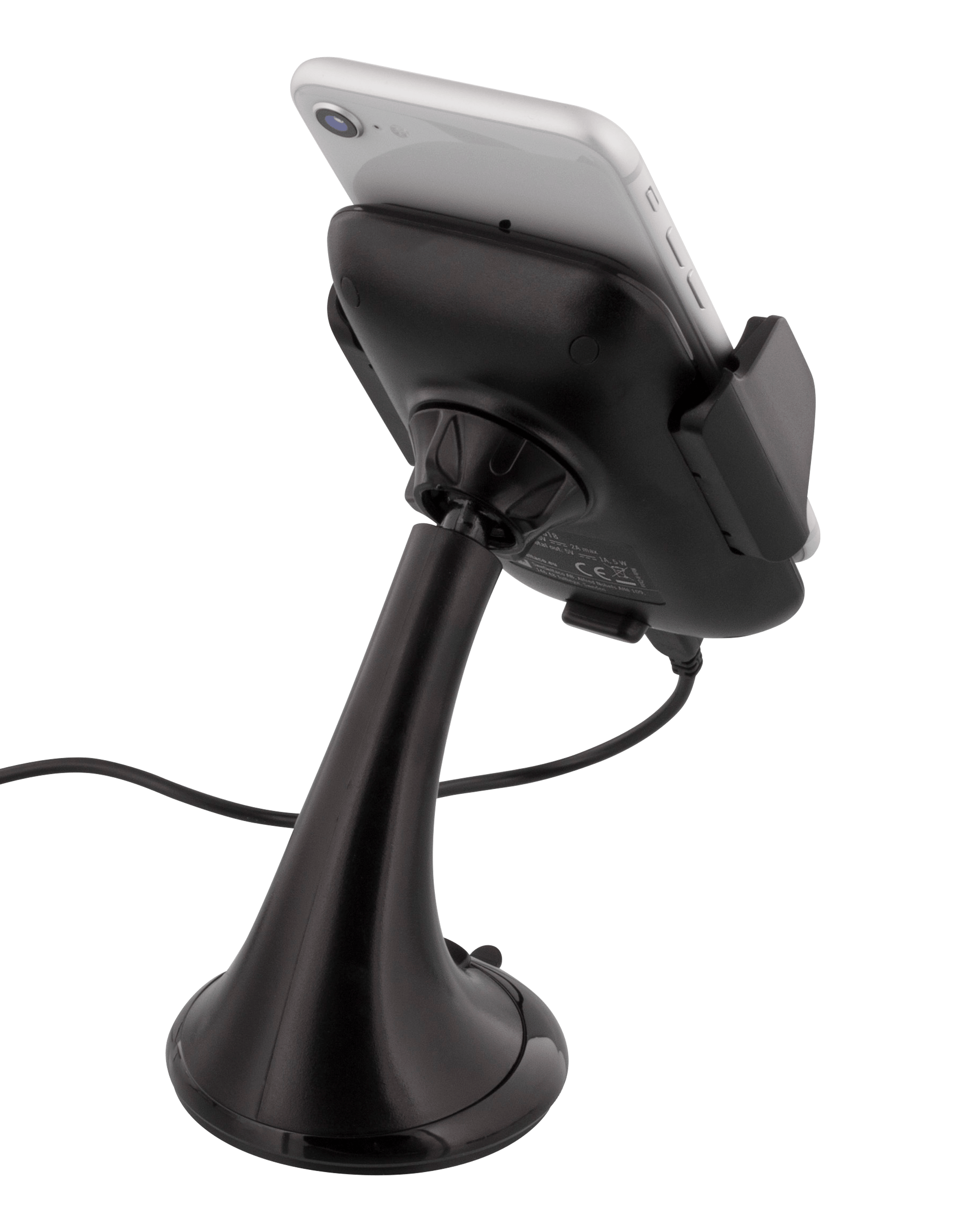 DELTACO Wireless Qi Charger car mount, 5W, 360 swivel, suction cup, bl