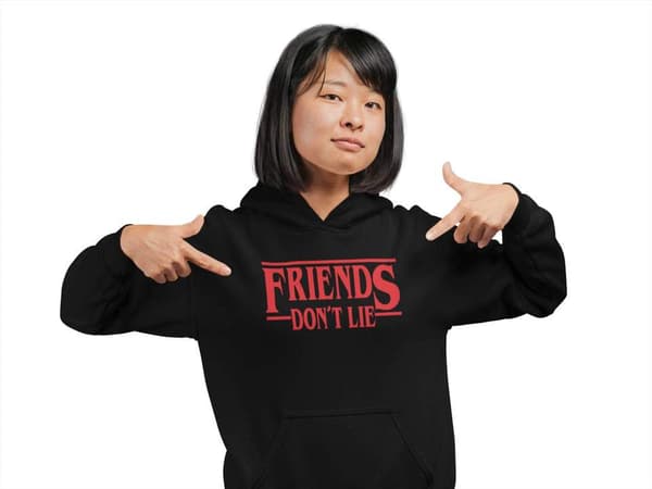 Friends don't lie Svart huvtröja Stranger things hoodie t-shirt