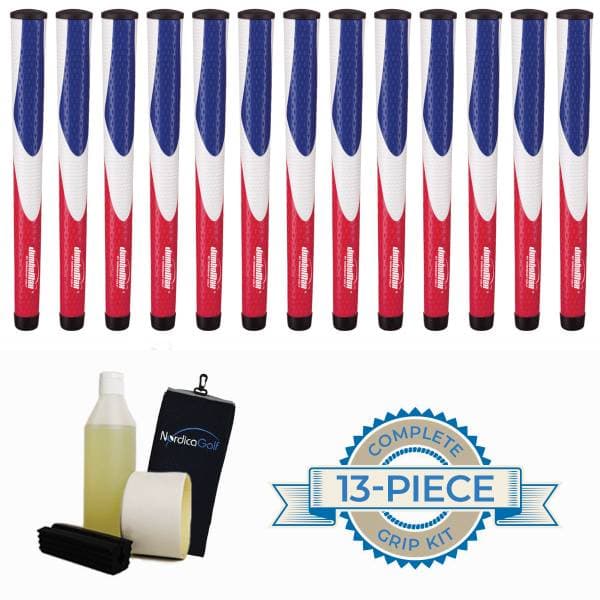 Jumbomax Tour Series Medium Super Jumbo Red/White/Blue Grippipakkaus- 13 grippiä, rubber vice clamp, neste, teippi, pyyhe