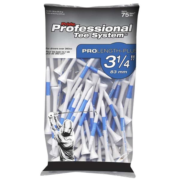 Pride Professional Tee System Golf Tees 3 1/4 (83 mm) White-75 Pack