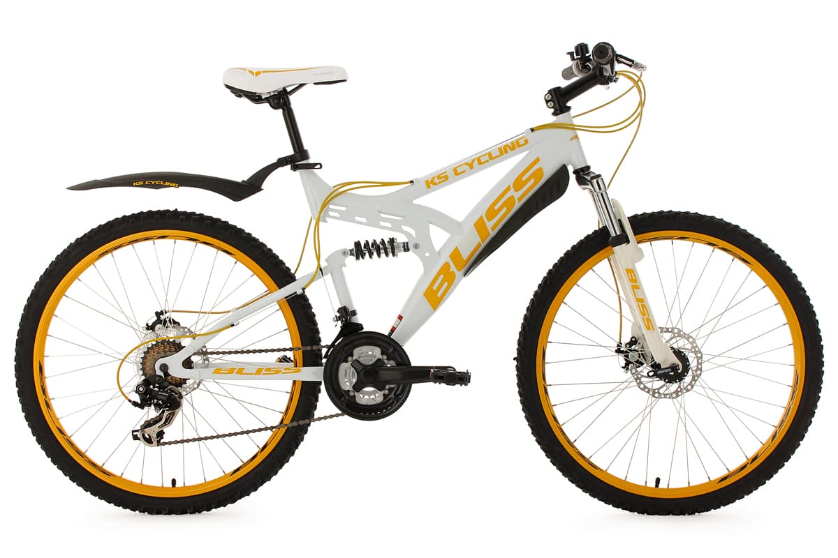 Fully Mountain Bike 26" Bliss White-Yellow KS Cycling
