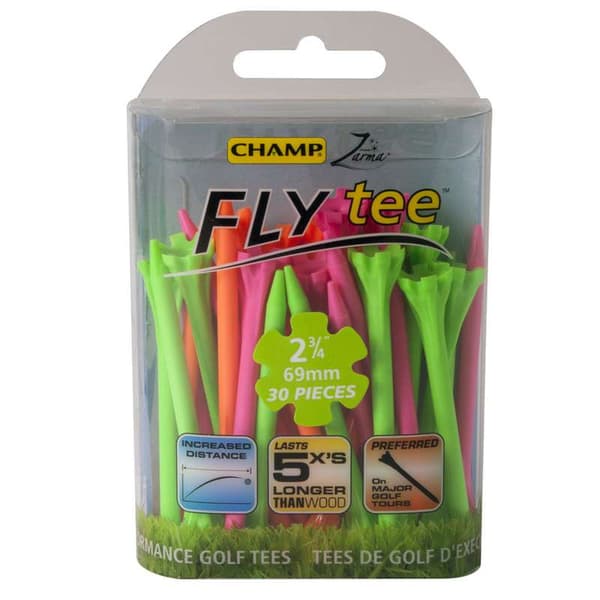 Champ Zarma FLYTee Golf Tees 2 3/4 (70 mm) Pink/Orange/Green-30 Pack