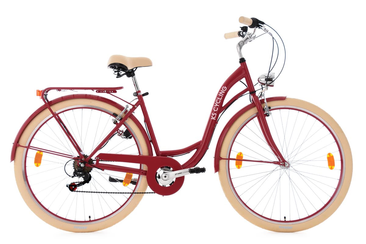 Lady's City Bike 28" Balloon Red 6 Gears Frame Size 48 cm