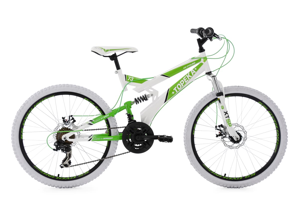 Kid's Full Suspension Mountain Bike 24" Topeka White-Green 6 Gears Frame Size 41 cm