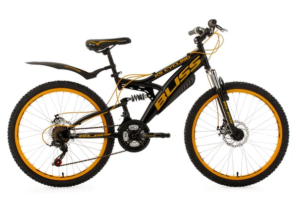 Ungdomscykeln Mountainbike Fully 24'' Bliss svart-gul RH 38 cm KS Cycling