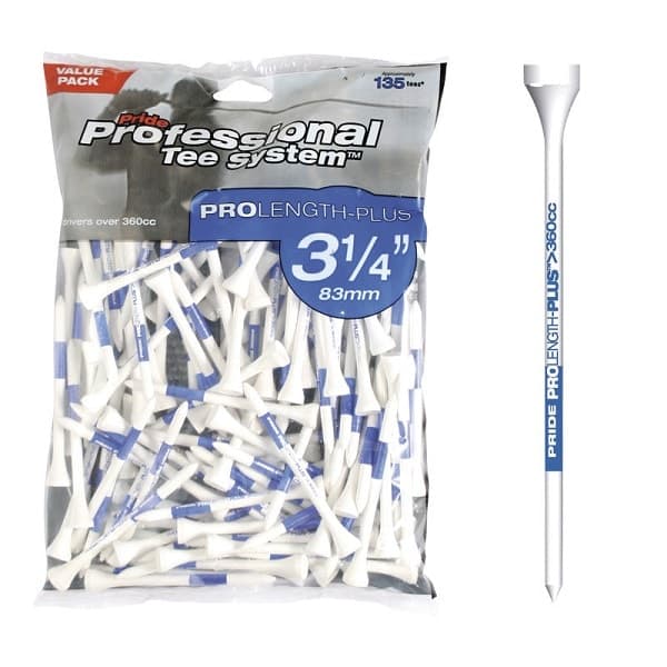 Pride Professional Tee System Golf Tees 3 1/4 (83 mm) White-135 Pack