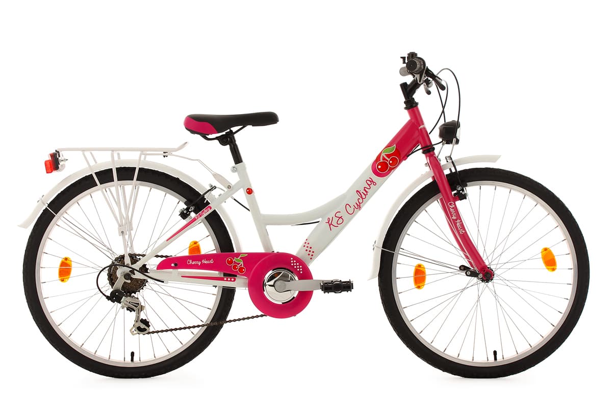 Barncykel 24" Cherry Heart 6-växlar vit-rosa RH 36 cm KS Cycling
