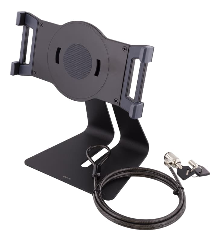 DELTACO Universal tablet desk stand, wire lock, 360 rotation, black