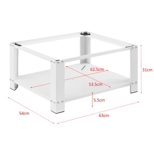 [en.casa]® Tvättmaskinsstativ-Förhöjningssockel-med hylla-63x54x31cm-pulverlackerat stål-vit-max. belastning:150 kg