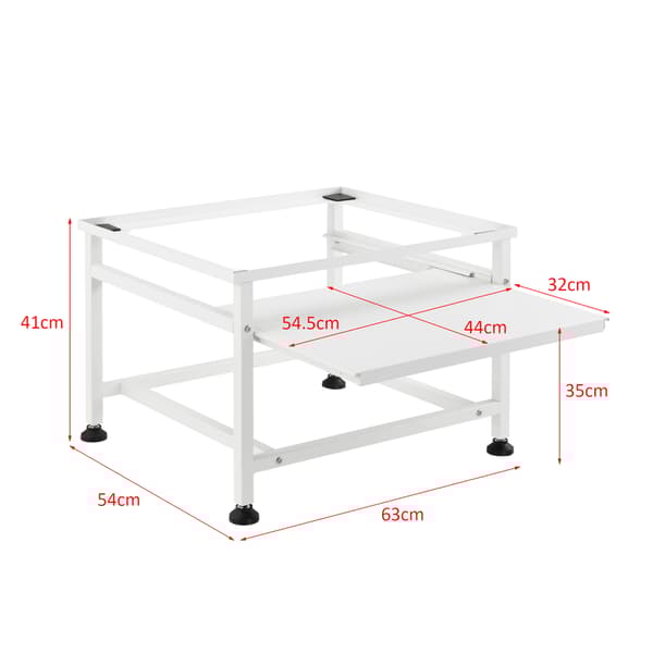[en.casa]® Tvättmaskinstativ-Förhöjningssockel-med utdragbar hylla-63x54x41cm-pulverlackerat stål-vit-max.belastning:150kg