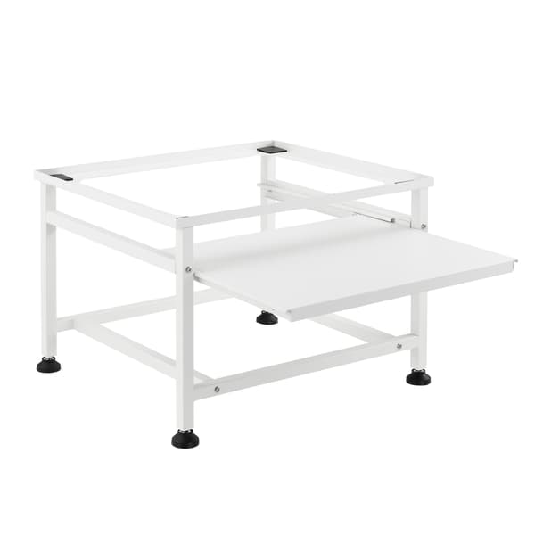[en.casa]® Tvättmaskinstativ-Förhöjningssockel-med utdragbar hylla-63x54x41cm-pulverlackerat stål-vit-max.belastning:150kg