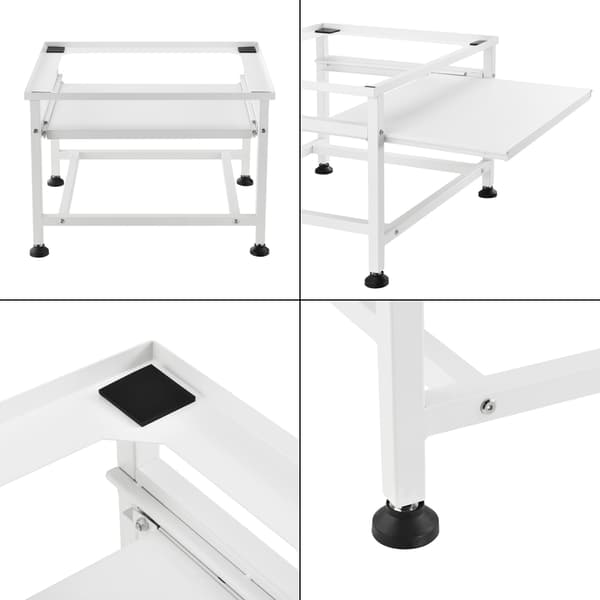 [en.casa]® Tvättmaskinstativ-Förhöjningssockel-med utdragbar hylla-63x54x41cm-pulverlackerat stål-vit-max.belastning:150kg