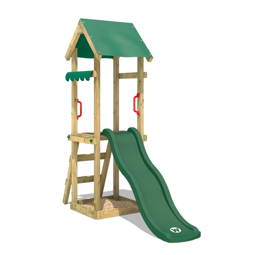 WICKEY Lekställning TinySpot ,Klättertorn med sandlåda och klätterstege, grön