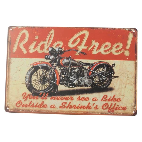 Metallskylt. "Ride Free Biker!" 30x20 cm