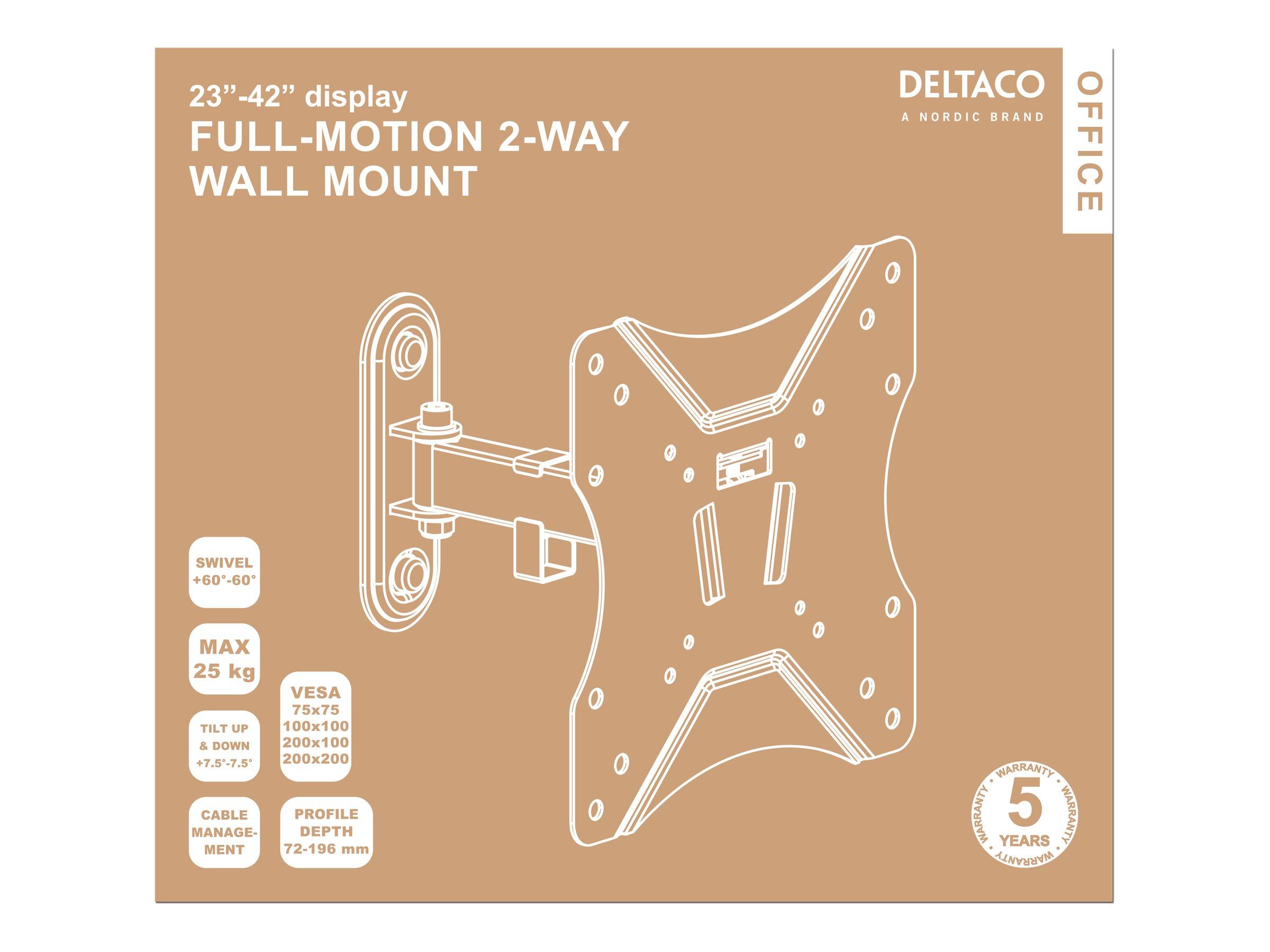 DELTACO Office, full-motion 2-way wall, 23"-42", 25kg, 75x75-200-200