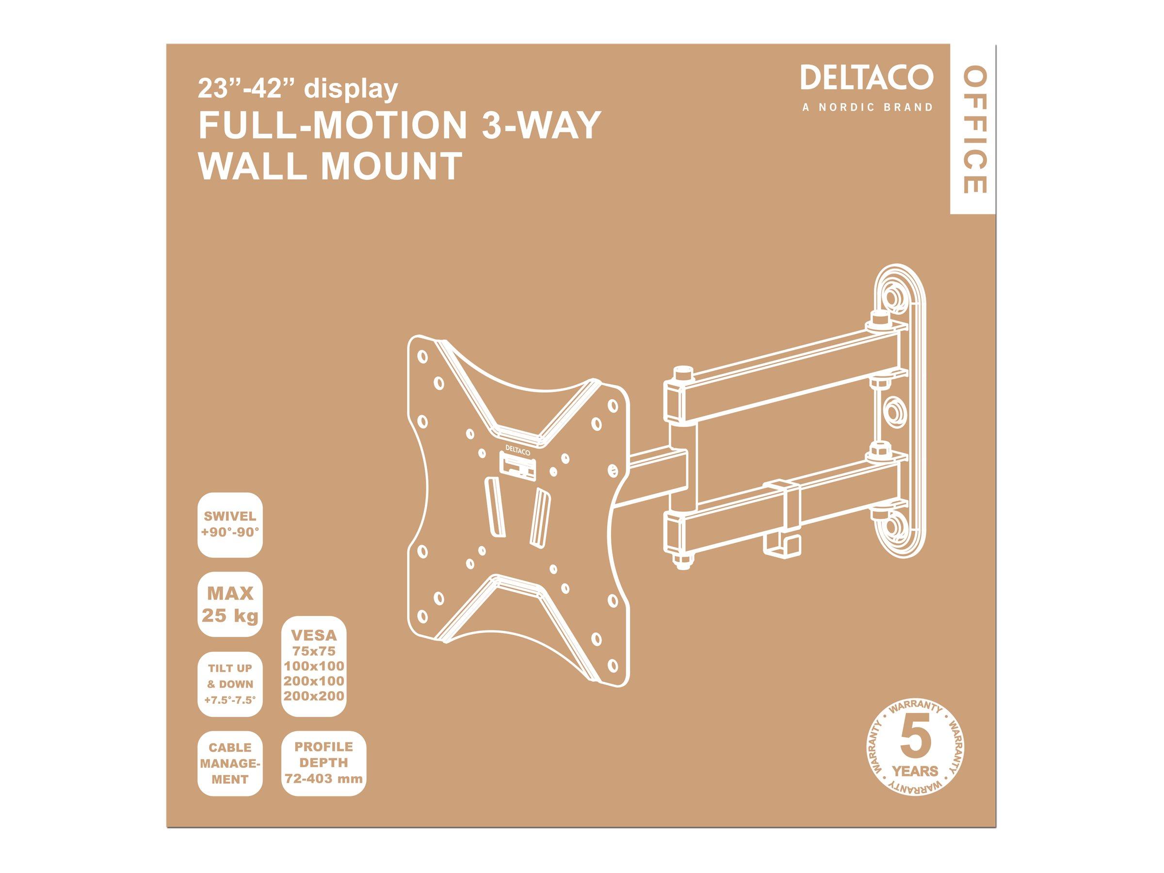 DELTACO Office, full-motion 3-way wall, 23"-42", 25kg, 75x75-200-200DE