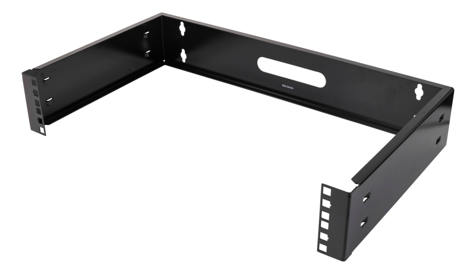 DELTACO 19" wall mount, 2U, max 25kg, steel construction, black